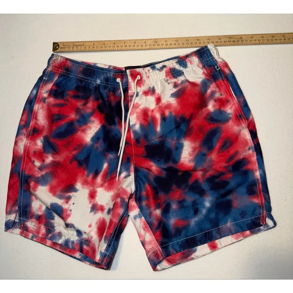 Walnut & 39th men’s tie dye red, white and blue patriotic swim trunks